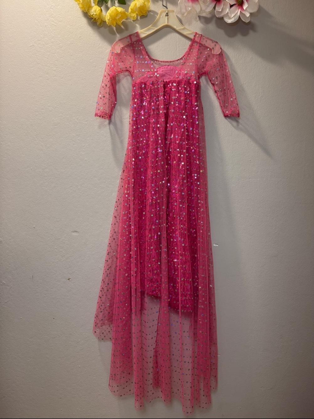 Girls' Sparkling Hot Pink Sequin Tulle Dress - Picture 2 of 16